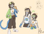  2026 alternate_hair arm_in_arm art_dump beverage casual crossover deltarune diamond equius_zahhak eureka_lemon fashion food fullres glasses_added glassesswap mandarin_orange meowrails nepeta_leijon no_hat palerom raymoo shipping sketch summer sweat towel 