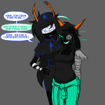  2025 ancestors artificial_limb beforus_ancestors blindfold blush eyepatch fullres jaggy_lines lamplady_swansong redrom scars ship_name_needed shipping silhouette songbird_sootnose starter_outfit text troll_caegar_coin vibri web word_balloon 