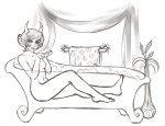  2011 barefoot bathing bathtub flowers fullres grayscale kanaya_maryam monochrome sketch solo vanillavalerian 