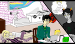  2013 casey cloudologist computer fullres john_egbert kanaya_maryam land_of_light_and_rain panel_redraw rocket_pack rose_lalonde sleeping starter_outfit thought_balloon totem_lathe wise_guy_slime_suit 