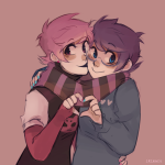  2013 arm_around_shoulder blush body_modification cottoncandy fashion fullres heart hug ikimaru jane_crocker kiss redrom roxy's_striped_scarf roxy_lalonde scarf_sharing shipping 