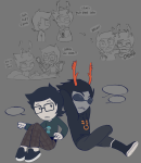 2026 animals art_dump bathtub casual dammek fashion fullres hiveswap jude_harley kipferll lineart no_shirt profile sitting starter_outfit strife text word_balloon