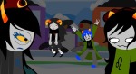  2025 aradia_megido beebite-1987 cat_hat claw_gloves dancestors dead_aradia dream_ghost fullres meulin_leijon midair nepeta_leijon parody starter_outfit toonzies vriska_serket weapon 