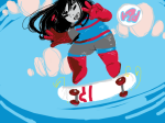  chubstuck clouds dancestors fullres instantcoffee latula_pyrope low_angle midair no_glasses skateboard solo starter_outfit text 