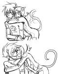  2011 blush cat_hat fullres grayscale heart karkat_vantas katnep monochrome near_kiss nepeta_leijon pride redrom reverse_hug rule63 shipping sketch starter_outfit 