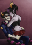 2012 back_angle crossdressing eridan_ampora erisol fullres gills grubscars kneeling march_eridan no_glasses police_uniform robotwwizard shipping sitting smiling_eridan sollux_captor