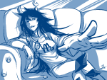  2013 couch fluorite_octet fullres jaggy_lines lunaticjin monochrome no_glasses sitting solo starter_outfit vriska_serket 