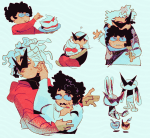  2024 alternate_hair art_dump blush body_modification dirk_strider facial_hair food fullres hug jane_crocker lil_sebastian miel128 poirot_mustache portalship redrom shipping sweat 