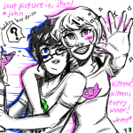  ? alcohol arm_around_shoulder blush breathalyzer cocktail_glass highlight_color john_egbert redrom roxy_lalonde shipping starter_outfit turtle-demon 