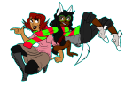  arm_in_arm dogtail dogtier fashion jade_harley knightlystride midair redrom roxy_lalonde scarf_sharing shipping transparent witches_brew 
