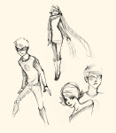  art_dump dave_strider doven grayscale red_baseball_tee roxy&#039;s_striped_scarf roxy_lalonde sketch 