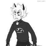 2016 animal_ears cosplay crossover fullres grayscale humanized ikimaru karkat_vantas miraculous_ladybug sketch solo starter_outfit
