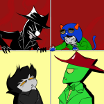  2026 asmaclone au blush cat_hat crowbar eyepatch felt fullres glasses_added homestuck:_beyond_canon jack_noir karkat_vantas nepeta's_fanontinuum_suit nepeta_leijon profile scars spades_slick stabdads starter_outfit 