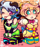  2013 crossover fashion fullres heart jane_crocker kneeling machigerita-p rinny roxy_lalonde stars text vocaloid wonk 