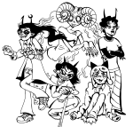  2024 aradia_megido dead_aradia dragon_cane fiendy freckles fullres grayscale illegal_vriska kanaya_maryam lineart midair nepeta_leijon sitting starter_outfit terezi_pyrope vriska_serket 