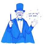  2026 au calliyx facial_hair fashion fullres hat monochrome poppop solo stars text 