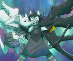  2016 arm_around_shoulder bec_noir dogtier fullres godtier harlequin_uniform hug jack_noir jade_harley lucarleigho pm prospitian_monarch queen&#039;s_ring reminders sovereign_slayer space_aspect witch 