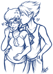  2013 blush dirk_strider fullres heart jane_crocker kiss lineart monochrome n0alani no_glasses portalship redrom shipping starter_outfit 