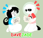  2026 blush dave_strider davejade-ask dogtail dogtier fullres heart illustrating jade_harley kneeling music_note red_baseball_tee redrom shipping sitting spacetime stars starter_outfit text turntables 