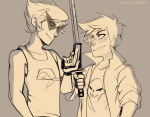 2015 dirk_strider freckles fullres grayscale ikimaru jake_english monochrome pumpkin_patch redrom shipping sketch starter_outfit strong_tanktop twin_m9_berettas unbreakable_katana