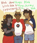  aradia_megido dave_strider double_time jade_harley mustachioedoctopus red_baseball_tee redrom shipping spacetime starter_outfit word_balloon 