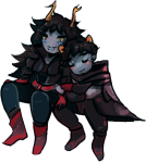  2016 ancestors blush chibi cosmicpunked facial_hair fullres hug marquise_spinneret_mindfang no_hat redrom shipping sleeping starter_outfit the_sufferer transparent twist_in_the_tale 