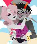  blush body_modification clouds codpiecequeen dancestors freckles hug meenah_peixes no_glasses punk_roxy redrom roxy_lalonde shipping swimsuit 