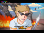  2012 animestuck clouds dirk_strider fire fullres headshot imperial_drone shandy starter_outfit text unbreakable_katana 