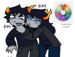  2025 blackrom blush emoticon fullres karkat_vantas maekammy near_kiss shipping starter_outfit sweat text vriska_serket vriskat 