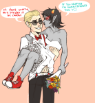  alternate_hair carrying coolkids dave_strider flowers patchowow redrom shipping suit terezi_pyrope word_balloon 