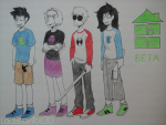  2016 arms_crossed beta_kids blue_slime_ghost_shirt claw_hammer dave_strider fullres hunting_rifle jade_harley john_egbert katana knitting_needles ladysantos30 red_baseball_tee rose_lalonde sburb_logo starter_outfit text 