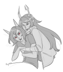  2019 artificial_limb deletethestars fullres grayscale highlight_color illegal_vriska scourge_sisters shipping starter_outfit terezi_pyrope vriska_serket wonk 