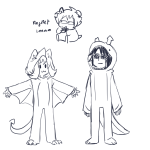  2016 equius_zahhak fullres grayscale ikimaru karkat_vantas kigurumi nepeta_leijon sitting sketch text 