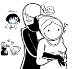 2024 artificial_limb blush crying eyepatch fullres grayscale heart highlight_color jack_noir lineart ms_paint no_hat paint_it_black redrom reverse_hug roboslick shipping spades_slick starter_outfit text thought_balloon tokorad