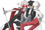 2026 dave_strider davebot fashion fullres godtier homestuck:_beyond_canon karkat_vantas katana knight meat_timeline music_note red_knight_district redrom shipping sitting sweat szsnw time_aspect weapon word_balloon 