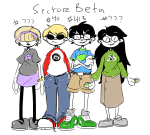  2013 arms_crossed beta_kids blue_slime_ghost_shirt crossover dave_strider fullres green_atom_shirt jade_harley john_egbert kids_next_door lustral mauve_squiddle_shirt red_baseball_tee reminders rose_lalonde text 