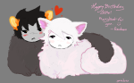  2026 animalstuck blood_alcohol_content blush diabetes fullres happy_birthday_message heart jaggy_lines karkat_vantas punstuck redrom roxy_lalonde shipping text yurabox 