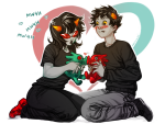  2019 adorabloodthirsty blush fullres h4ll3luj4h heart karkat_vantas kneeling redrom scalemates shipping starter_outfit terezi_pyrope text 