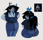  2025 back_angle chubstuck deltarune eyepatch fullres jaggy_lines mansuta no_coat parody sitting solo starter_outfit vriska_serket 