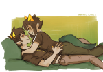  2017 freckles fullres_export_attempted hug ikimaru lemon_lime lying nepeta_leijon no_glasses no_hat on_stomach redrom shipping sollux_captor starter_outfit 