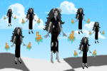 2012 aradia_megido aradiabot barefoot battlefield blood clouds fullres midair multiple_personas music_boxes nsinned solo starter_outfit timeclones
