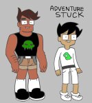  2026 adventure_time au body_hair crossover facial_hair fullres jaggy_lines jake_english john_egbert starter_outfit text weedsniffer69 