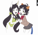  2025 alternate_hair art_program_in_frame dogtier fullres heart holding_hands jade_harley nepeta_leijon no_hat r_ch07 school_uniform 