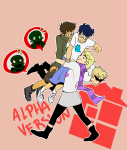  alpha_kids caliborn calliope carrying deleted_source dirk_strider jake_english jane_crocker my-friend-the-frog roxy&#039;s_striped_scarf roxy_lalonde sburb_logo starter_outfit word_balloon 