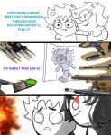 2024 comic darkredrice fullres gamzee_makara grayscale image_manipulation karkat_vantas lineart sopor_pie terezi_pyrope text thumbs_up weapon