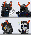  2025 ancestors artificial_limb blinded_mindfang comic equius_zahhak expatriate_darkleer eyepatch frigiddoctoratus fullres jaggy_lines marquise_spinneret_mindfang no_hat scribble_mode serkets silhouette starter_outfit thumbs_up vriska_serket zahhaks 