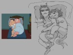  2026 bed crossover eggwishing equius_zahhak family_guy fullres hug image_manipulation lying meowrails nepeta_leijon no_coat no_hat palerom parody shipping starter_outfit 