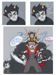  2015 alinajames ancestors body_modification chainsaw comic dragon_cane fullres godtier her_imperious_condescension kanaya_maryam karkat_vantas light_aspect starter_outfit terezi_pyrope text thief vriska_serket word_balloon 