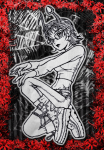2025 aranea_serket body_modification creambouo dancestors fashion flowers fullres grayscale highlight_color lineart solo