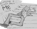  2026 c0wboyy casual cronus_ampora dancestors fashion fullres grayscale low_angle lying monochrome silhouette sketch smoking solo stairs text 